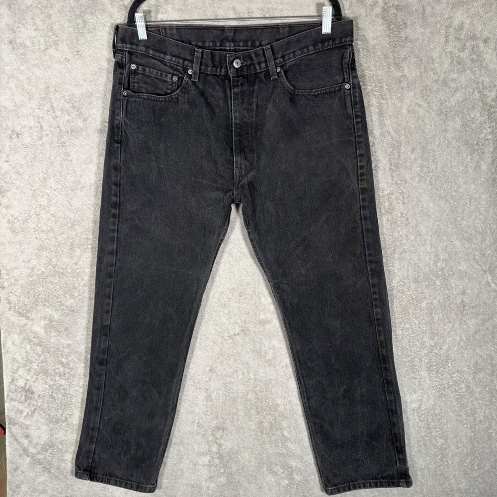 Levis 505 Regular Fit Mens Jeans 36x29 Faded Black Denim Straight Leg Grunge